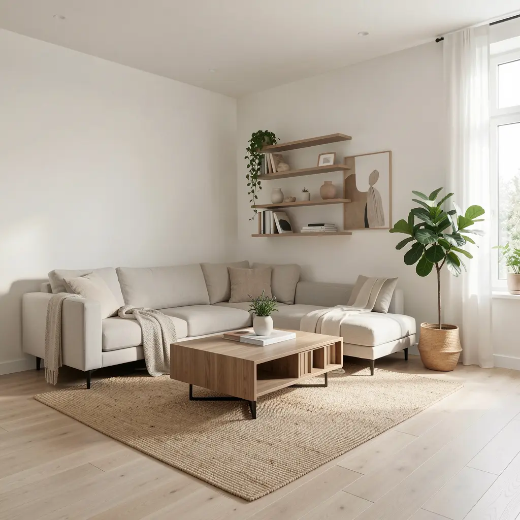 Beautifully organised living space with minimalist design